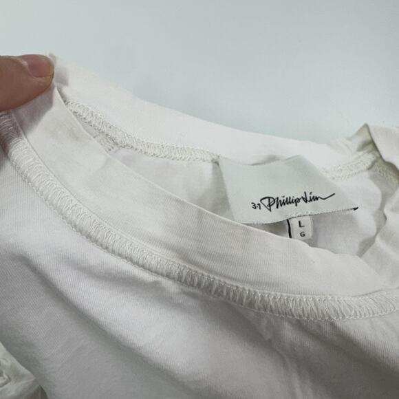 3.1 Phillip Lim Shirt Womens Large White Ruffle Trim Short Sleeve Designer Top - Picture 12 of 12